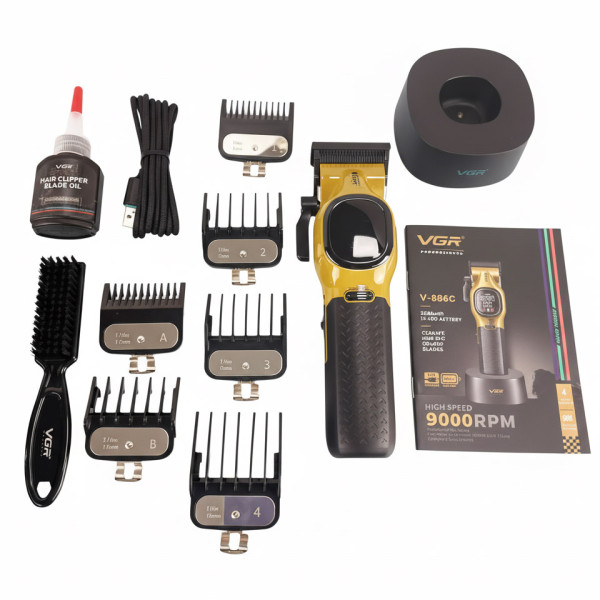 Машинка для стрижки акумуляторна 9000 RPM LED дисплей зелена VGR V-886C