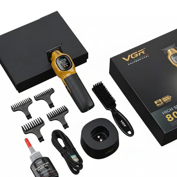 Тример акумуляторний 4 насадки LED дисплей золотистий 8000 RPM VGR V-886T