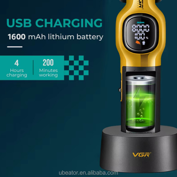 Тример акумуляторний 4 насадки LED дисплей золотистий 8000 RPM VGR V-886T