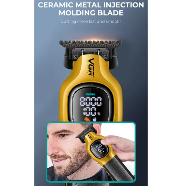 Тример акумуляторний 4 насадки LED дисплей золотистий 8000 RPM VGR V-886T