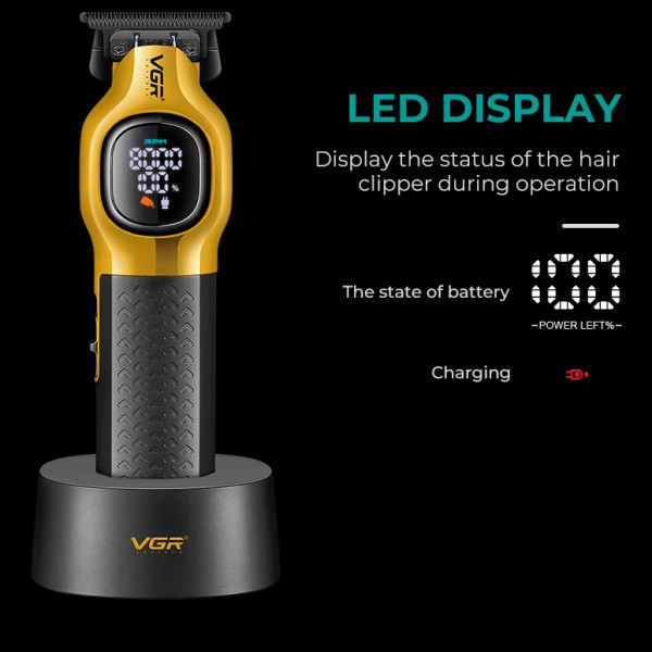 Тример акумуляторний 4 насадки LED дисплей золотистий 8000 RPM VGR V-886T