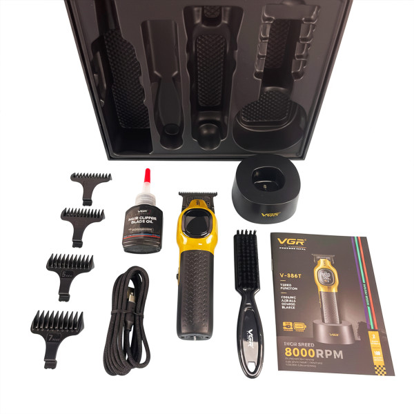 Тример акумуляторний 4 насадки LED дисплей золотистий 8000 RPM VGR V-886T