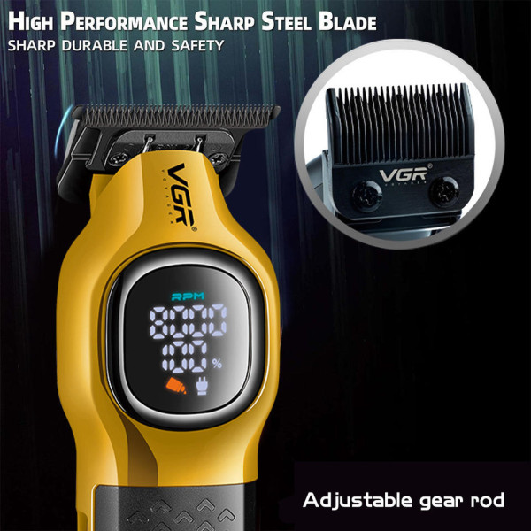 Тример акумуляторний 4 насадки LED дисплей золотистий 8000 RPM VGR V-886T