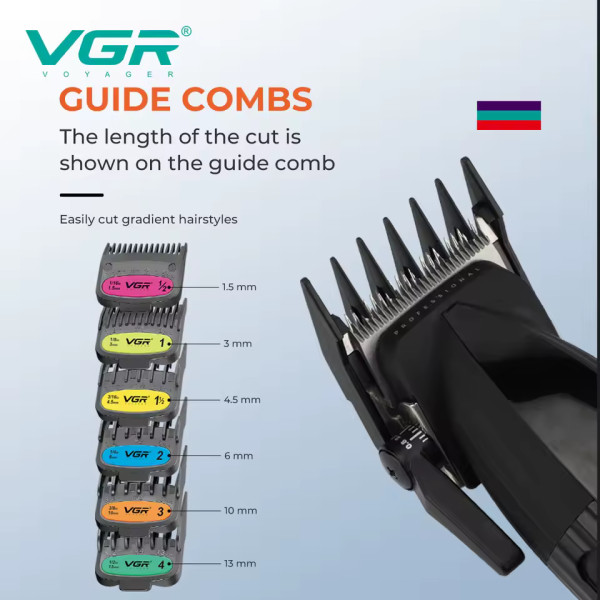 Машинка для стрижки акумуляторна 4 насадки 2000 mAh LED дисплей золотиста VGR V-904