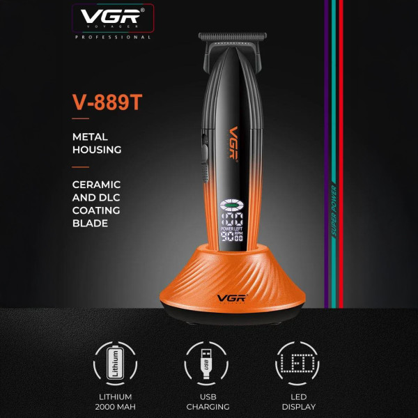 Тример акумуляторний 3 насадки LED дисплей 9000 RPM VGR V-889T