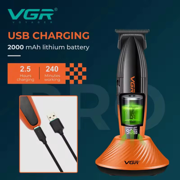 Тример акумуляторний 3 насадки LED дисплей 9000 RPM VGR V-889T