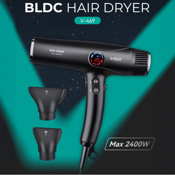 Фен професійний 2 насадки 4 рівні обдування 4 рівні температури 2400 Вт VGR V-469