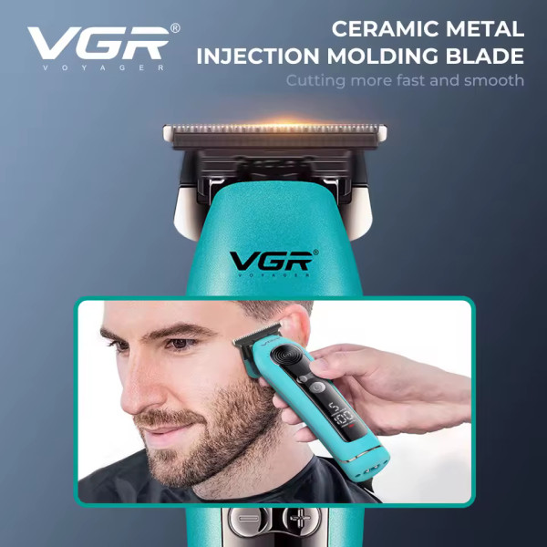 Тример акумуляторний 4 насадки 2000 mAh 5 швидкостей LED дисплей синій 9000 RPM VGR V-299