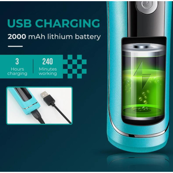 Тример акумуляторний 4 насадки 2000 mAh 5 швидкостей LED дисплей синій 9000 RPM VGR V-299