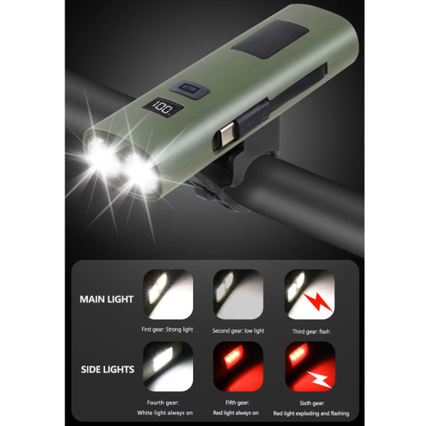 Велофара Z818-2x3W+COB(white+red), power bank, Li-Ion акум., ЗУType-C