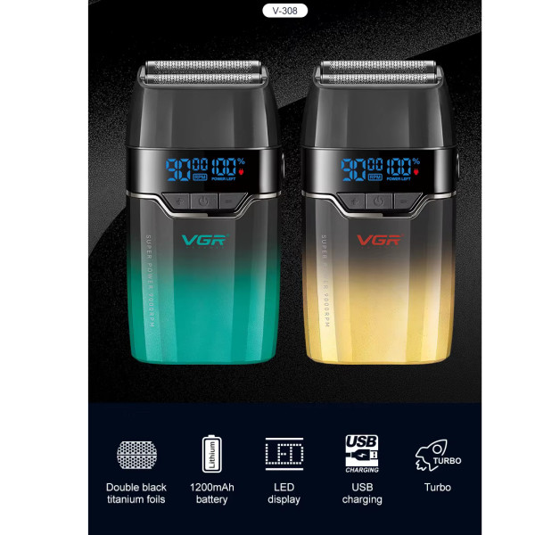 Електробритва шейвер подвійне лезо 9000 RPM LED дисплей Gold VGR V-308