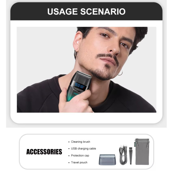 Електробритва шейвер подвійне лезо 9000 RPM LED дисплей Gold VGR V-308