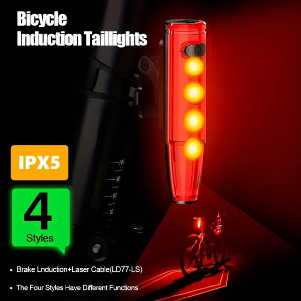 Велоліхтар із лазерною розміткою водонепроникний Li-Ion акумулятор ЗУ Type-C LEADBIKE LD77-LS-4LED