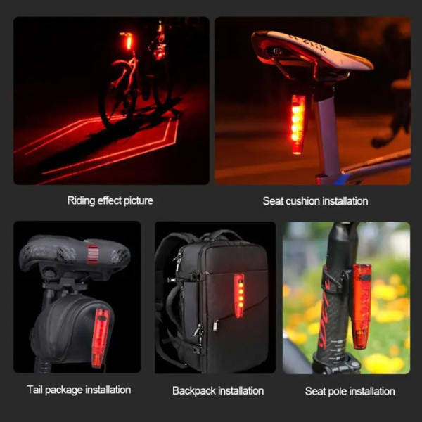 Велоліхтар із лазерною розміткою водонепроникний Li-Ion акумулятор ЗУ Type-C LEADBIKE LD77-LS-4LED