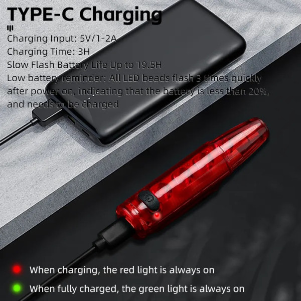 Велоліхтар із лазерною розміткою водонепроникний Li-Ion акумулятор ЗУ Type-C LEADBIKE LD77-LS-4LED