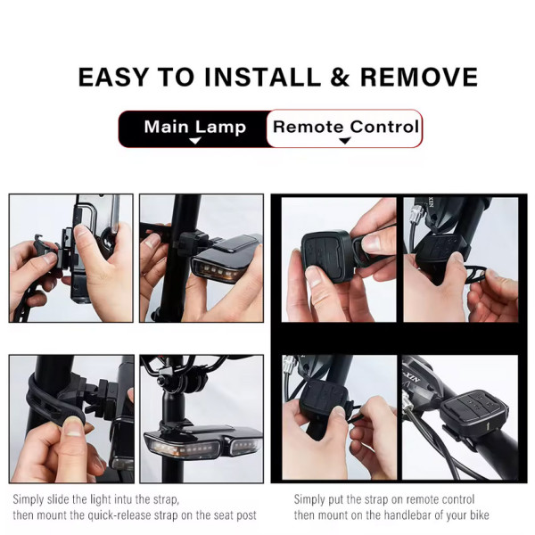 Велоліхтар із покажчиком поворотів червоний жовтий водонепроникний ЗУ Type-C Li-Ion акумулятор пульт керування XA-817