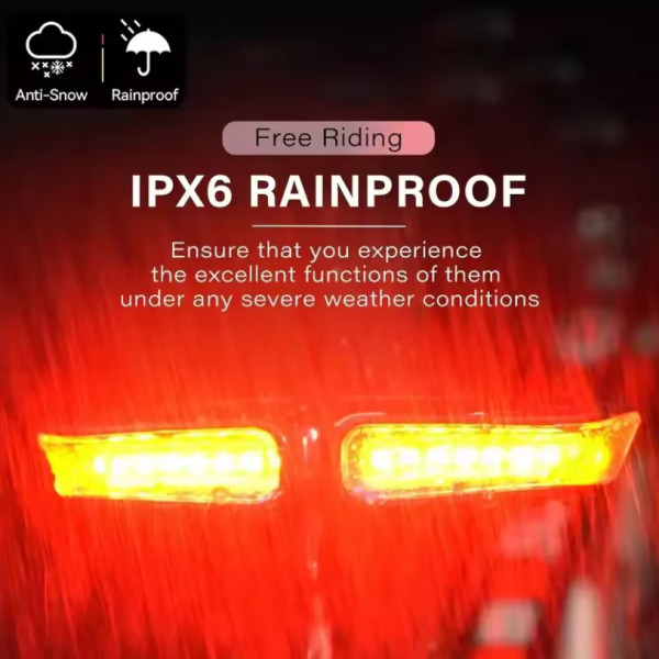 Велоліхтар із покажчиком поворотів червоний жовтий водонепроникний ЗУ Type-C Li-Ion акумулятор пульт керування XA-817