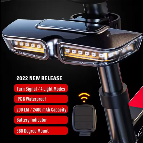 Велоліхтар із покажчиком поворотів червоний жовтий водонепроникний ЗУ Type-C Li-Ion акумулятор пульт керування XA-817