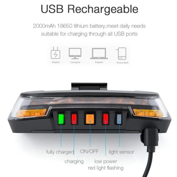 Велоліхтар із зазначенням поворотів червоний жовтий водонепроникний ЗУ Type-C Li-Ion акумулятор пульт керування 0118-A9