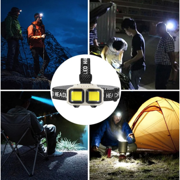 Ліхтар налобний HX-816S-2COB(white+red), Waterproof, 1x18650, ЗП Type-C, Box