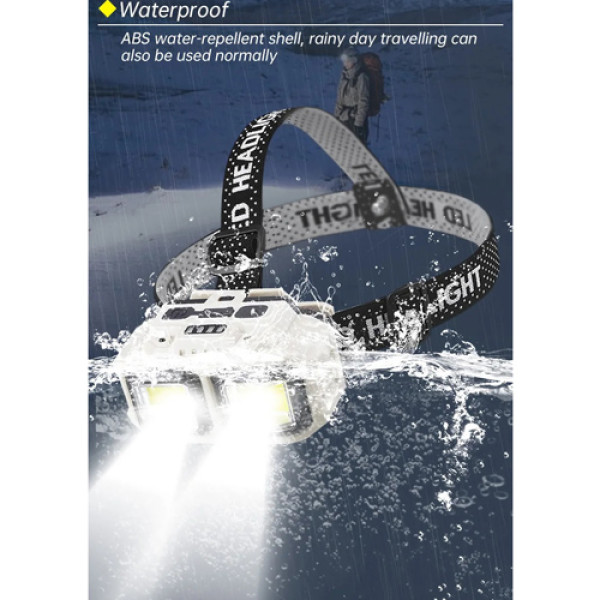 Ліхтар налобний HX-816S-2COB(white+red), Waterproof, 1x18650, ЗП Type-C, Box