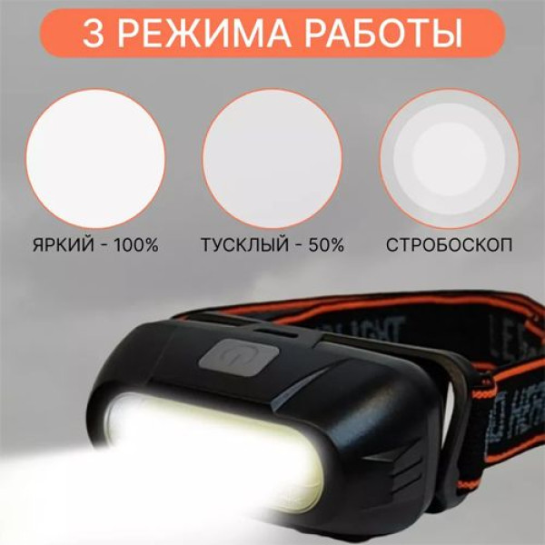 Ліхтар налобний KX-213-COB, 1x18650, ЗУ Type-C, Box