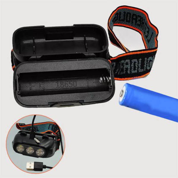 Ліхтар налобний KX-215-LED+2COB, 1x18650, ЗУ Type-C, Box