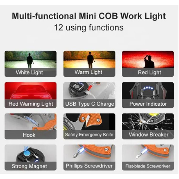 Ліхтар Li-Ion акум Type-C мультитул магніт карабін викрутка MULTIFUNCTIONAL W5143-COB