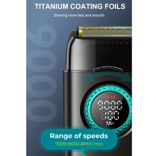 Электробритва VGR V-378 BLACK шейвер, двойное лезвие + триммер, регулировка мощности 7000-9000 RPM, LED Display