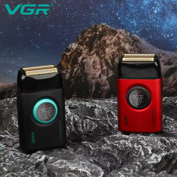 Электробритва VGR V-378 BLACK шейвер, двойное лезвие + триммер, регулировка мощности 7000-9000 RPM, LED Display