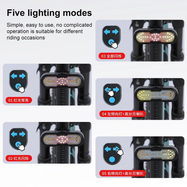 Велоліхтар стоп червоний жовтий із сигналом повороту ЗУ Type-C Li-Ion акумулятор CYGM-2229