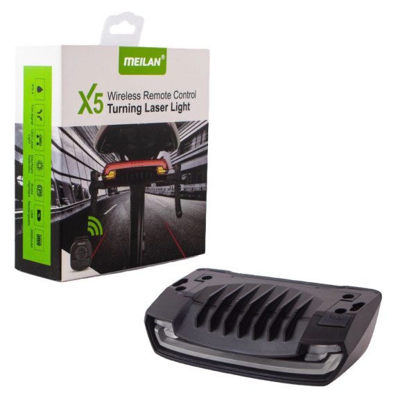 Велоліхтар із покажчиком поворотів червоний жовтий та лазерною розміткою водонепроникний ЗУ microUSB Li-Ion акумулятор Meilan X5