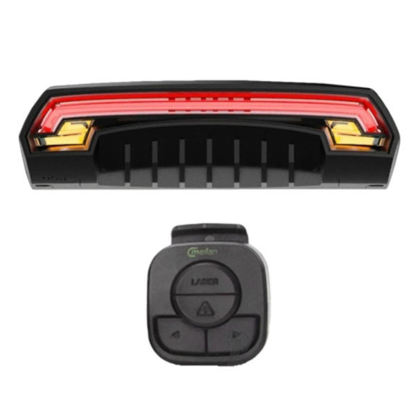 Велоліхтар із покажчиком поворотів червоний жовтий та лазерною розміткою водонепроникний ЗУ microUSB Li-Ion акумулятор Meilan X5