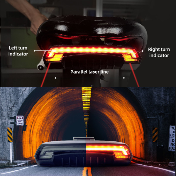 Велоліхтар із покажчиком поворотів червоний жовтий та лазерною розміткою водонепроникний ЗУ microUSB Li-Ion акумулятор Meilan X5