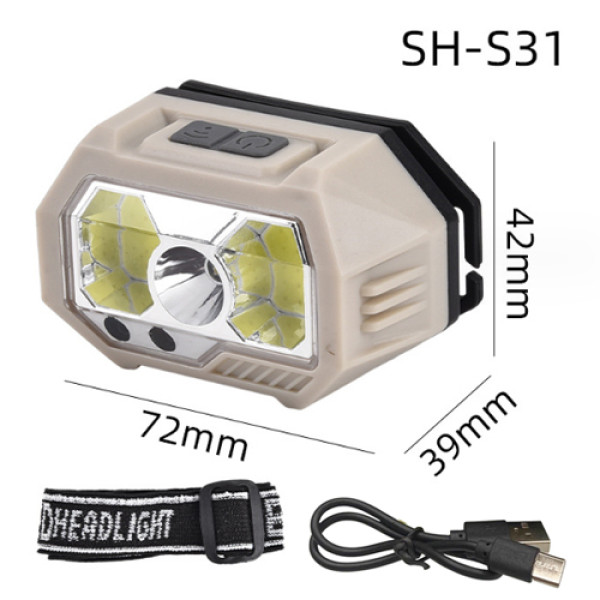 Ліхтар налобний SH-S31-XPE+COB(white+red), Motion Sensor, вбудований акумулятор, ЗУ Type-C, Box