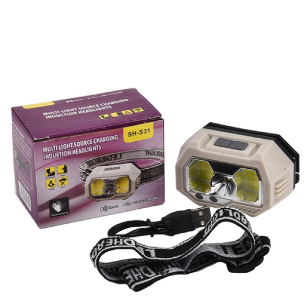 Ліхтар налобний SH-S31-XPE+COB(white+red), Motion Sensor, вбудований акумулятор, ЗУ Type-C, Box