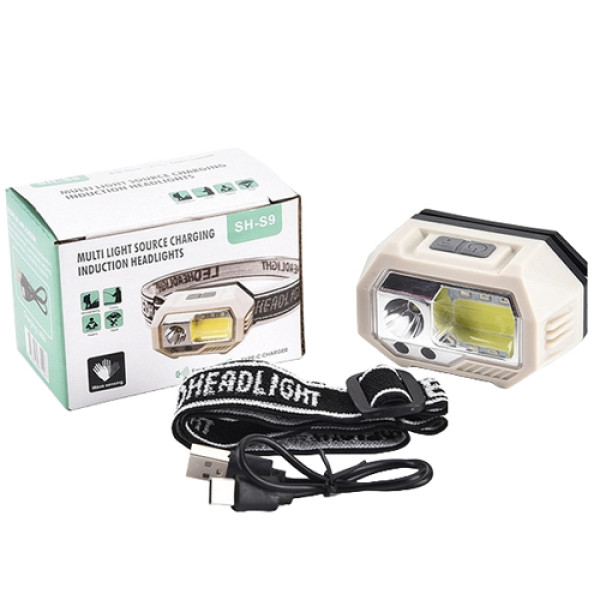Ліхтар налобний SH-S9-XPE+COB+3SMD(red), Motion Sensor, вбудований акумулятор, ЗУ Type-C, Box