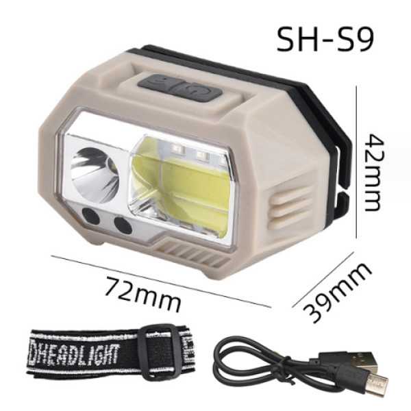 Ліхтар налобний SH-S9-XPE+COB+3SMD(red), Motion Sensor, вбудований акумулятор, ЗУ Type-C, Box