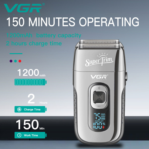 Електробритва шейвер подвійне лезо триммер LED дисплей Silver VGR V-332