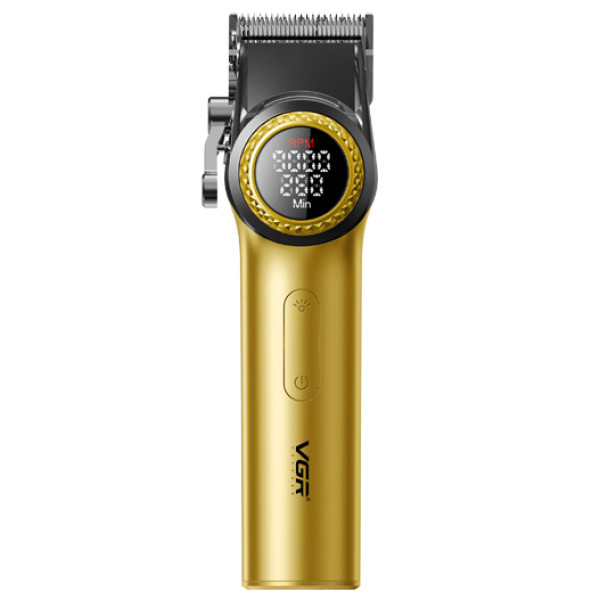 Аккумуляторная машинка для стрижки (clipper) VGR V-001 GOLD, 10 насадок, 9000 RPM, 4600 mAh, LED light, LED display