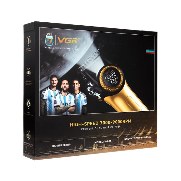 Аккумуляторная машинка для стрижки (clipper) VGR V-001 GOLD, 10 насадок, 9000 RPM, 4600 mAh, LED light, LED display