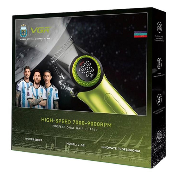 Машинка для стрижки акумуляторна 10 насадок 9000 RPM 4600 mAh LED підсвічування зелене VGR V-001