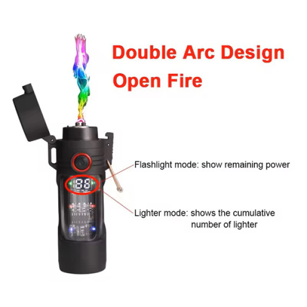 Ліхтар Li-Ion акум Type-C запальничка індикація заряду MULTIFUNCTIONAL D66-COB