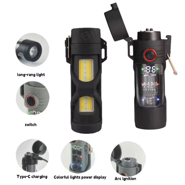 Ліхтар Li-Ion акум Type-C запальничка індикація заряду MULTIFUNCTIONAL D66-COB