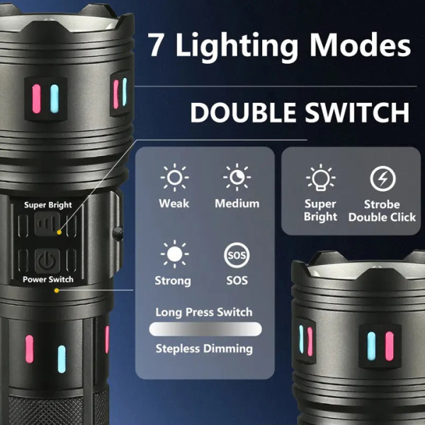 Ліхтар 8x18650 Power Bank Type-C білий лазер 5 фільтрів zoom NIGHT VISION AK178