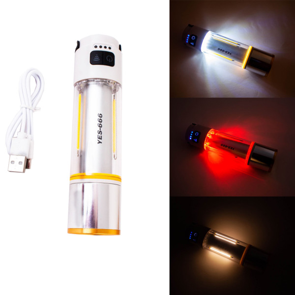 Фонарь MULTIFUNCTION КЕМПИНГ YES-666-LED(white+yellow+red), 1000LUM, Li-Ion аккум., магнит, крюк, ЗУ Type-C