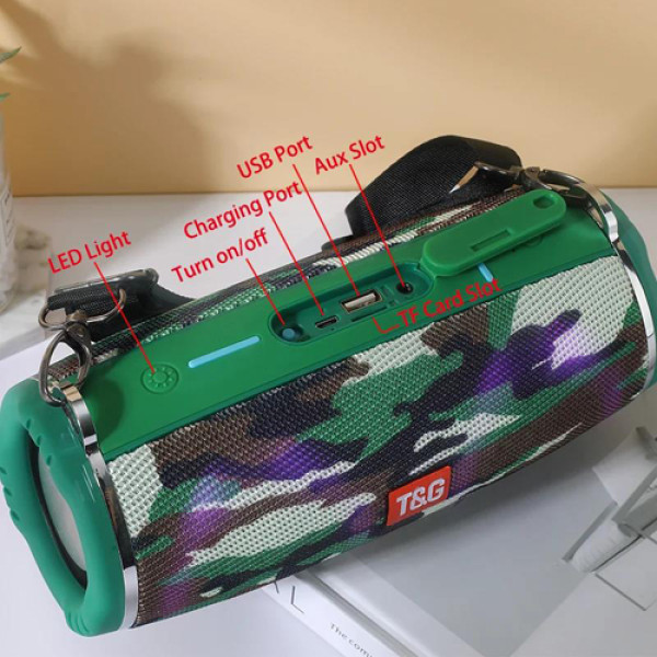 Bluetooth колонка радіо speakerphone RGB підсвічування камуфляж TG642