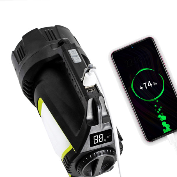 Ліхтар 4x18650 Power Bank Type-C white+red+blue Box T100A-10W+2COB