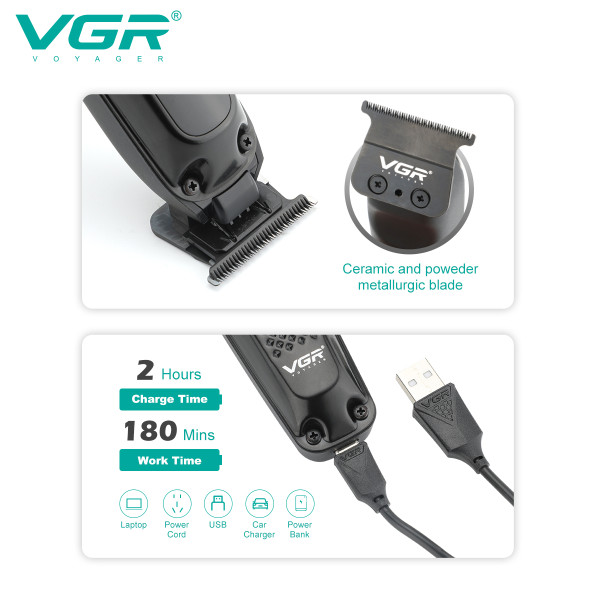 Тример акумуляторний 4 насадки LED дисплей VGR V-972