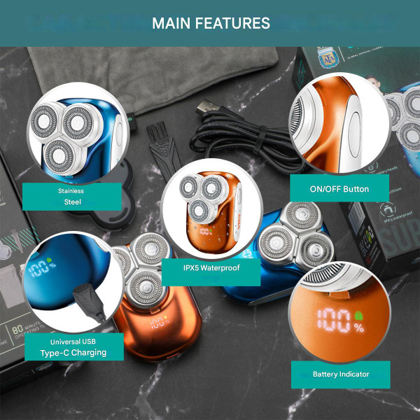 Електробритва роторна IPX5 LED дисплей Blue VGR V-346